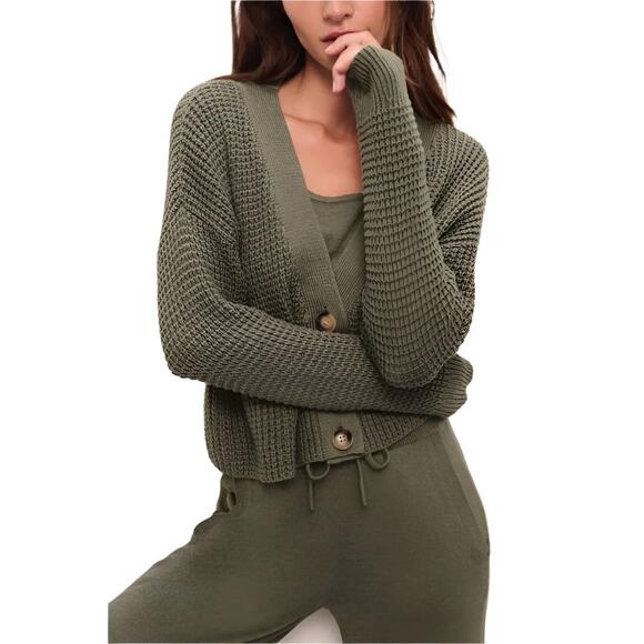 Eberjey Recycled Sweater Cropped Cardigan Smokey Olive Medium - Picture 1 of 9